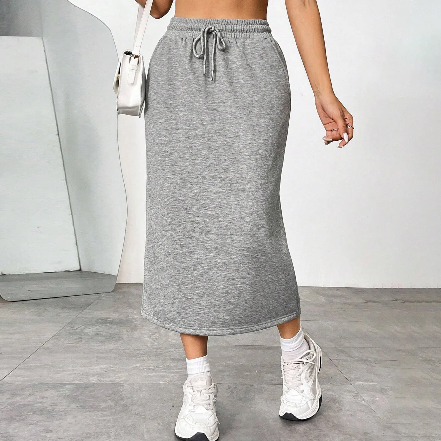 

Elastic One-step Skirt, Mid Length, Hip Hugging Skirt, Left Side Slit Skirt, Irregular Elastic Waistband Skirt, Women's Skirt