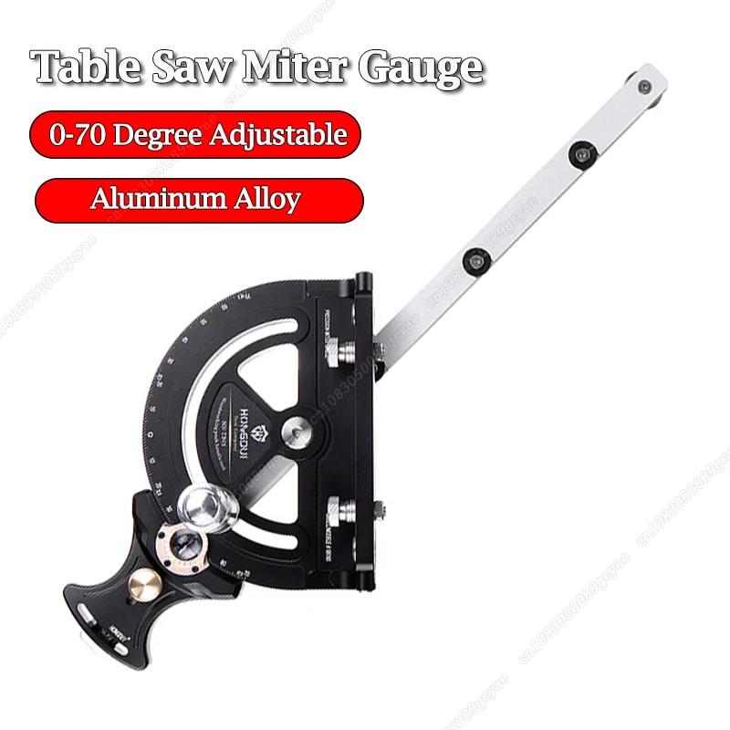 Precision Table Saw Miter Gauge 0-70 Degree Adjustable Woodworking T Track Miter Angle Ruler Aluminium Alloy Push Handle Black