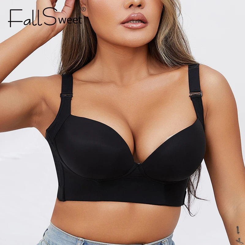

FallSweet Push Up Bras Women Deep Cup Bra Hide Back Fat Underwear Shaper Incorporated Full Back Coverage Lingerie Wireless