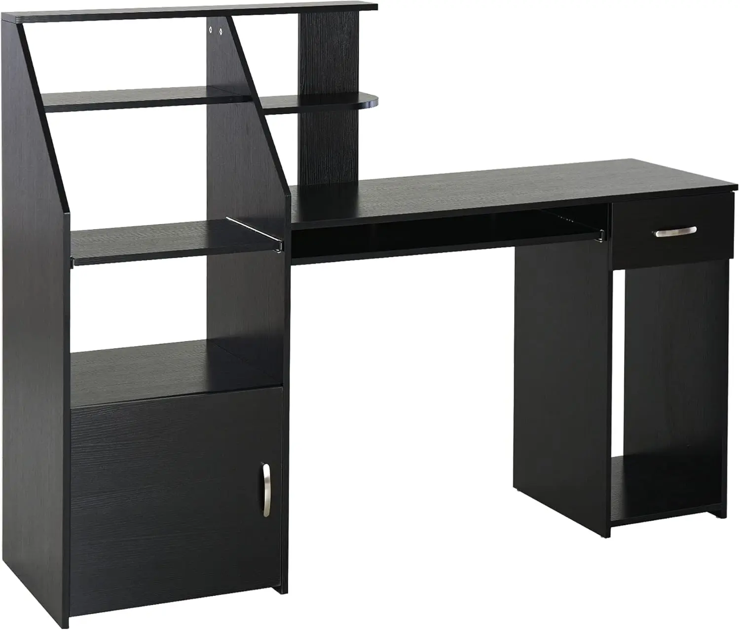 Convenient Storage Black Wood Grain Cabinet and Drawer Computer Desk with Sliding Keyboard Home Office Gaming Table