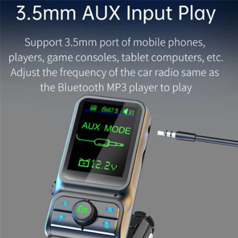 

AX94-QC3.0 Fast Charge Car Bluetooth MP3 Player FM Transmitter HD Colorful Screen Display Car Supplies
