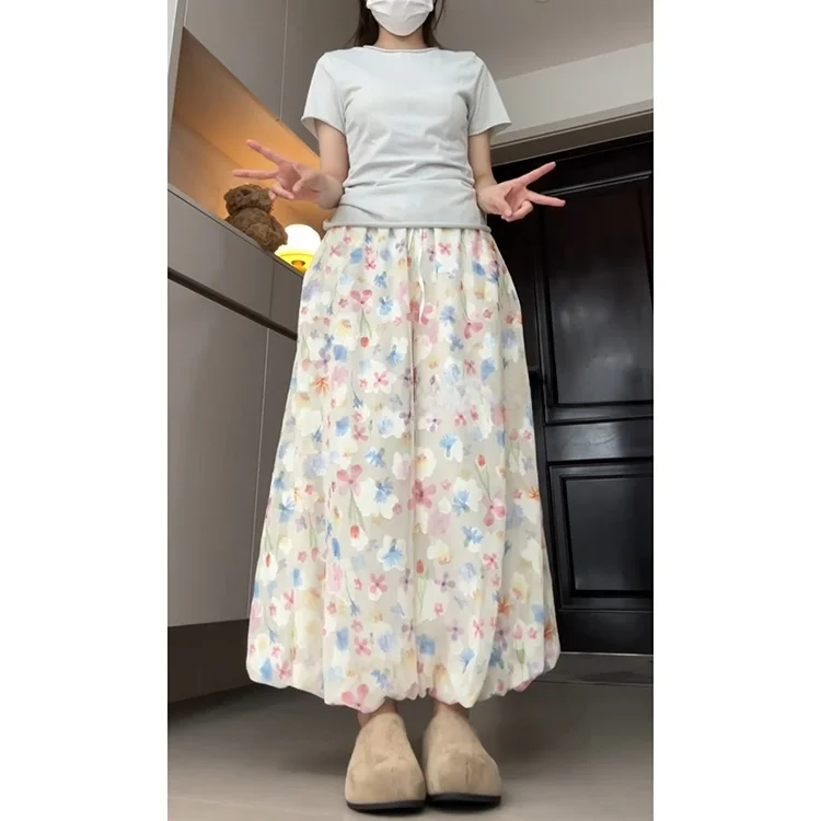 تنورة بنطلون نسائية صيفية ملونة بنمط كوري حلو، تصميم جديد لعام 2025 بنمط الغابات الطازجة والزهور