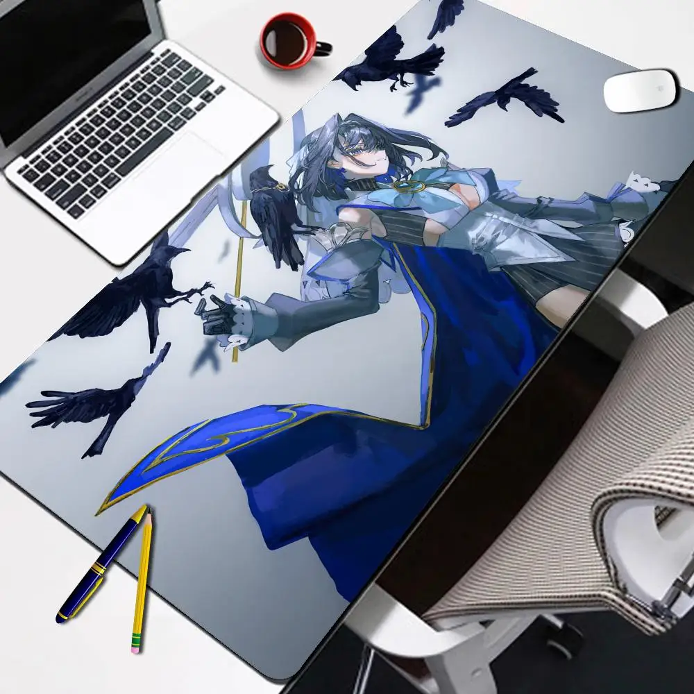 Ouro Kronii Anime Hololive kız Mousepad büyük oyun Mouse Pad büyük LockEdge kalınlaşmış bilgisayar klavye masa sümen