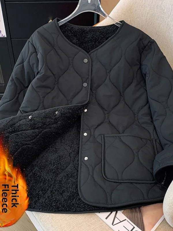 

Winter Thiened Cotton Jaet Loose Fit round Ne Korean Sle Inner Coat Casual Windproof Long Sve Ladies Outerwear
