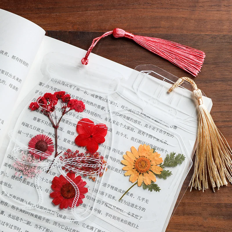 Gift Flower Bookmark  Material Transparent Specimen Homemade Plastic Embossed Plant Sticker Bottle Primary School Student Gift