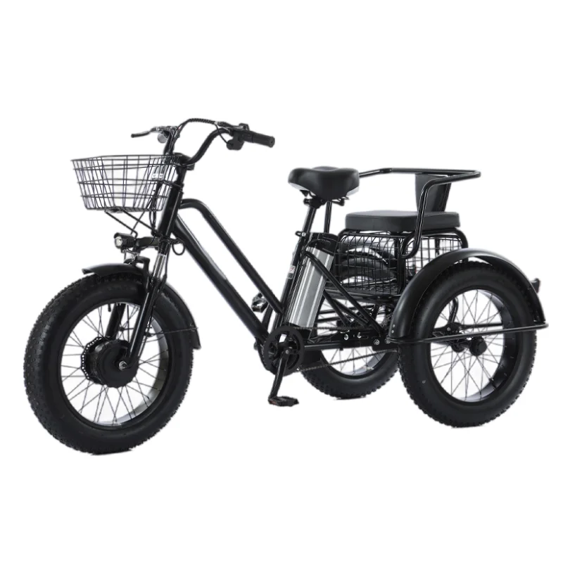 500W 48V 20 Inch Snow Mountain Fat Tire Electric Bike Cargo With Seat For 2 Adult Powerful 3 Wheel Electric Tricycle With Big Ba