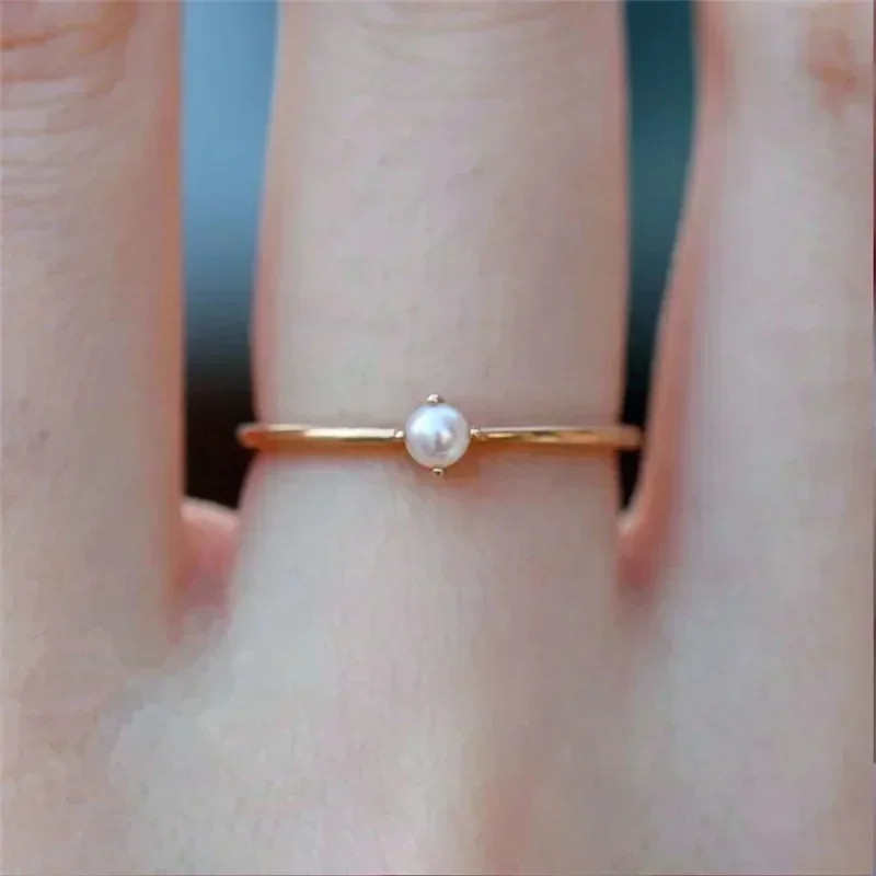 

Simple Elegant Mini Cute Pearl Thin Ring for Women Dainty Rings Minimalist Style Gold Silver Color Accessories Jewelry Gift