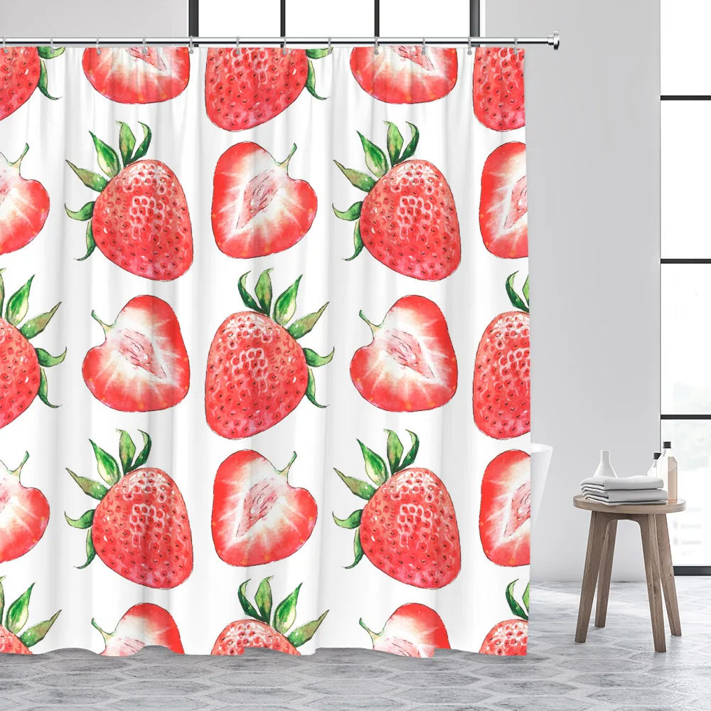 Tropical Fruits Shower Curtain Red Cherries Strawberry Pineapple Lemon Bath Curtains Modern Cloth Home Bathroom Decor with Hooks