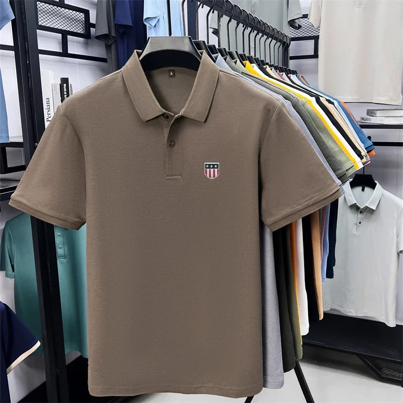 Men's Summer Luxury 100% Cotton Polo Shirt, Lapel Print Short Sleeve T-shirt, Breathable Business Casual Menswear