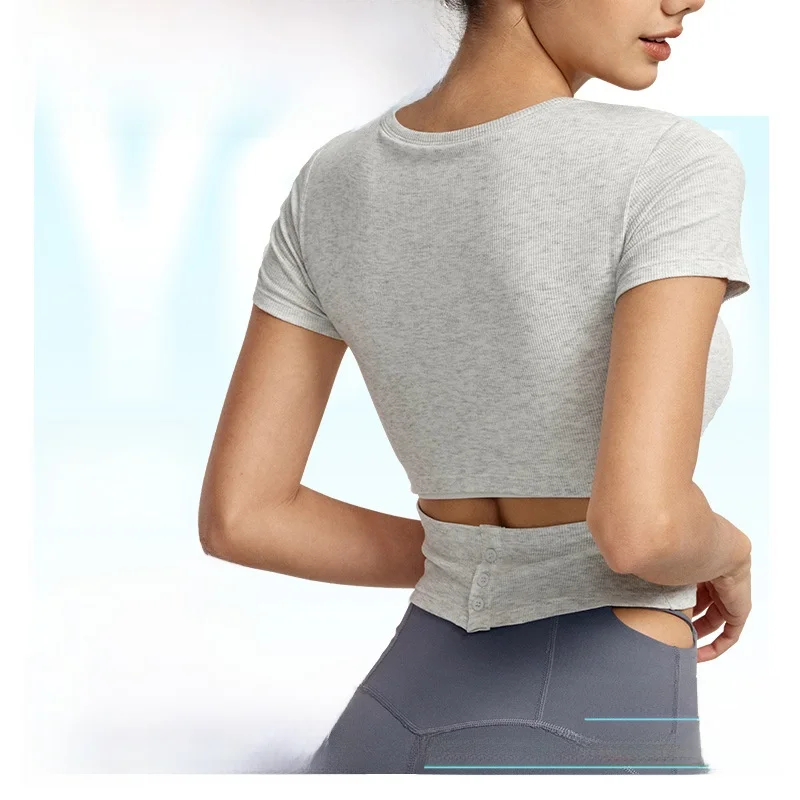 

Женский топ для йоги с короткими рукавами, утягивающая футболка для фитнеса с накладкой на грудь, эластичная спортивная универсальная футболка для летних тренировок, бега