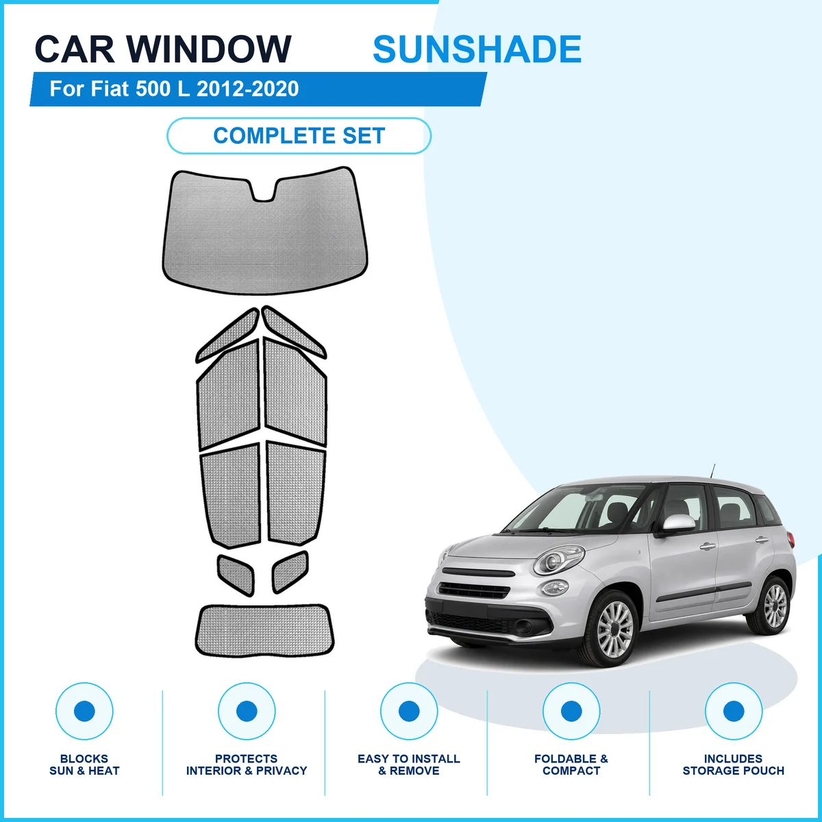 For Fiat 500 L 2012-2020 Custom Full Set Window Sunshades Aluminum Foil Suction Cup Anti UV Privacy