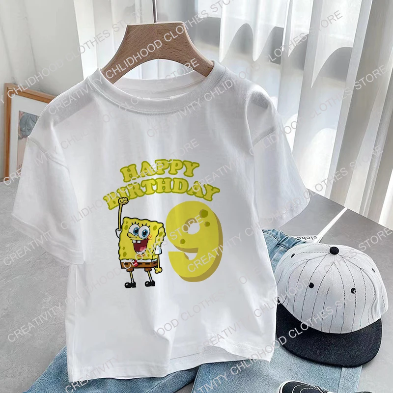 Sponge-Bob Children T-Shirt Number 1-12 Cartoons Block Kid Tee Shirts Anime Kawaii Tops Casual Clothes Boy Girl Short Sleeve