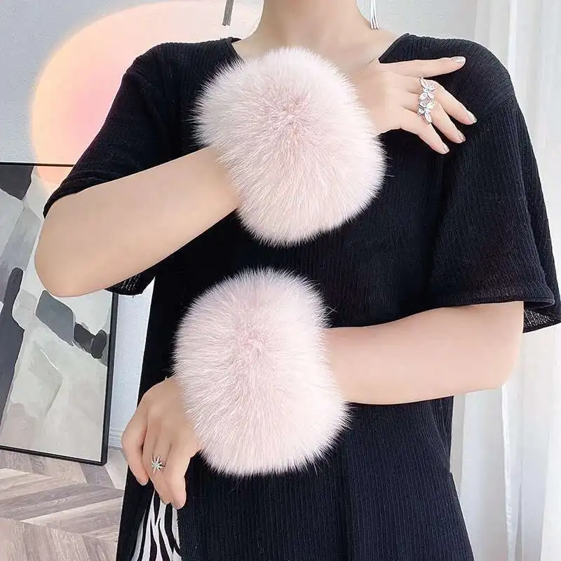 100% vera pelliccia di volpe polsini più caldi polsino da polso maniche di pelliccia per le donne cappotto vera pelliccia di volpe polsini del braccio braccialetto della signora braccialetto di pelliccia reale