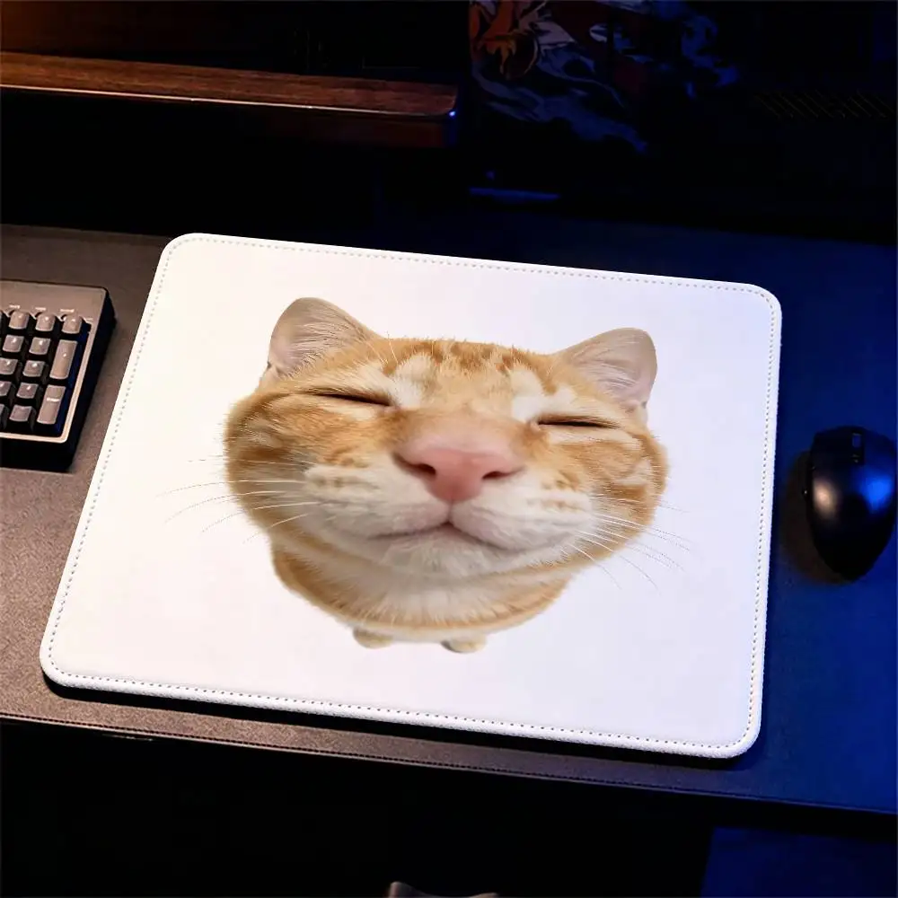 Cute Smiling Cat Small Mouse Pad, Funny Mousepad, Funny Relaxed Cat Portrait Office Laptop Desktop Decor