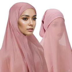 New Shiny Hijab Chiffon Silk with Jersey Underscarf Instant Hijabs for Women Muslim Fashion  Voile Femme Musulman Turban Bonnet