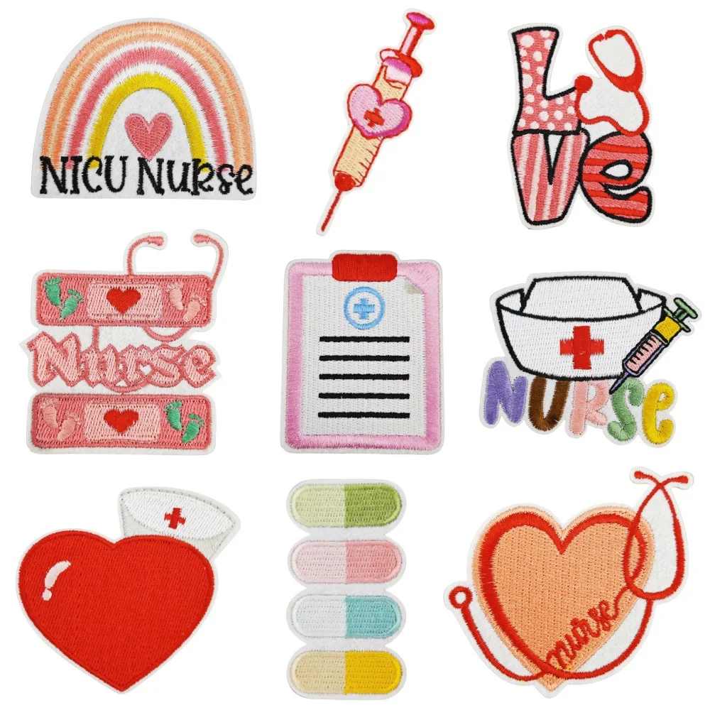 Nurse's Day Love Band Aid Patches For Clothing Thermoadhesive Embroidery Iron On Shirt Applique On Jeans Repair Hole Embroidery