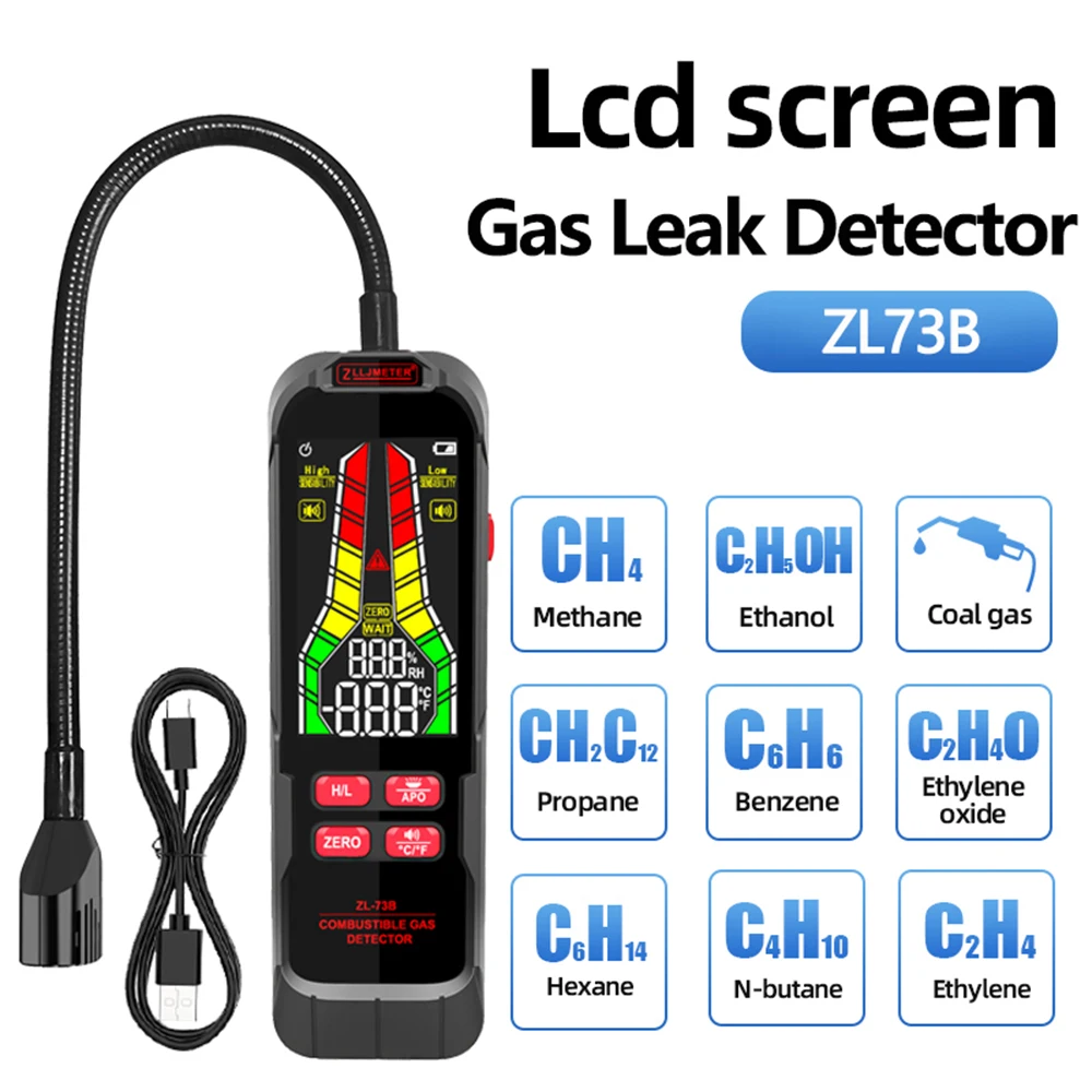 ZL72A/B ZL73A/B Gas Leak Detector 50-10000ppm Sound Alarm Combustible Flammable Natural Methane Liquefied Petroleum Gas Analyzer