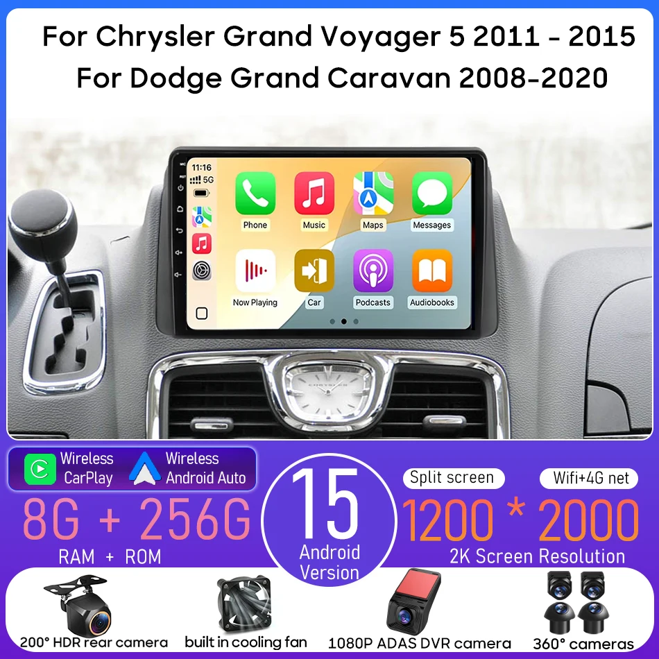 Android For Chrysler Grand Voyager 5 2011 - 2015 For Dodge Grand Caravan 2008 - 2020 Carplay Auto 2din GPS Stereo Navigation DSP