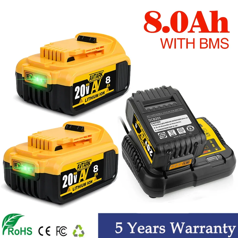 デウォルト用リチウム交換用バッテリー,20v,8000mah,18v,dcb184,dcb200,dcb182,dcb180,dcb181,dcb182,dcb201,dcb206