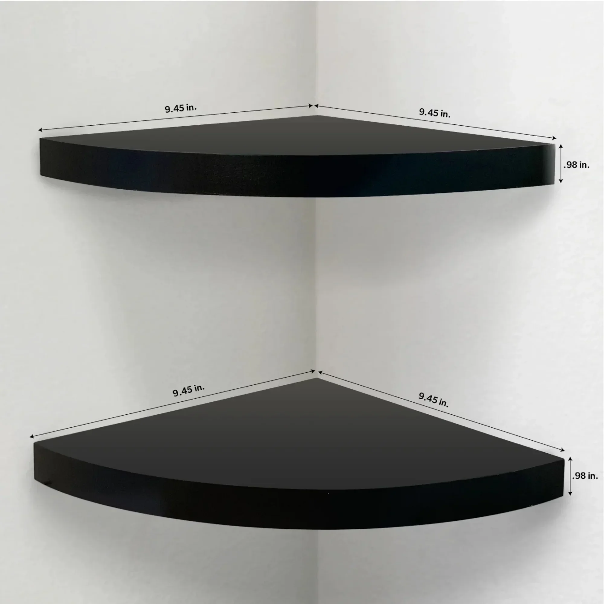 

4-Pack Black Wood Round Corner Floating Shelves, 9.45 Inch Set of 2 Each, Space Saving Wall Mount for Display & Decor