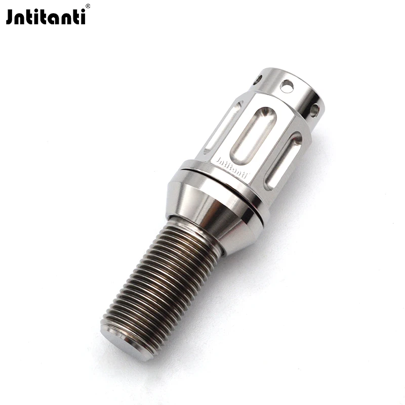Jntitanti Extended Grooved in 17mm Hex Head Floating Cone Seat Gr.5 Titanium Wheel Bolt M14x1.25 for European Cars Wheel Locking