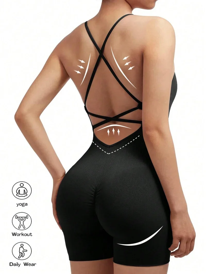 

Active Wear Women Backless Romper Shorts Sporty Seamless Yoga Outfit Summer Casual Jumpsuit