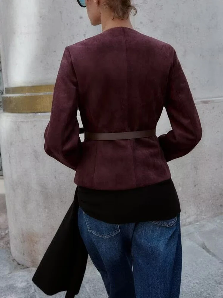 Europejski i amerykański styl, nowa kolekcja jesień-zima, damska kurtka z okrągłym dekoltem, z paskiem, z polaru, krótka.