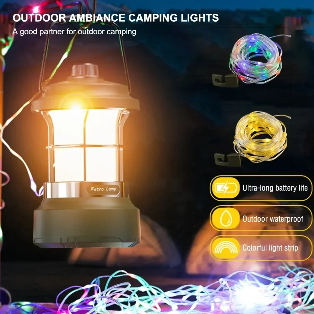 Led Camping Light Rgb Color 15M String Outdoor Hanging Super Bright Tent Light Garden Decoration Light