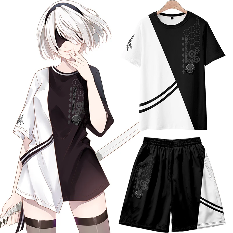 Neal Mechanical Era surrounding cos clothes anime short sleeved t-shirt anime  little sister black and white beach pants summer