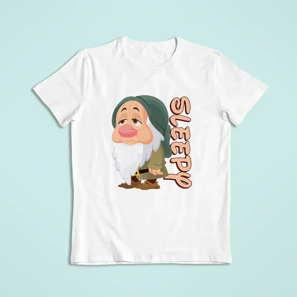 2024 Kawaii nadruk kreskówkowy damskie koszulki letnia moda na co dzień siedem krasnoludków z graficznym luźna krótka rękawem t-shirt Top Unisex