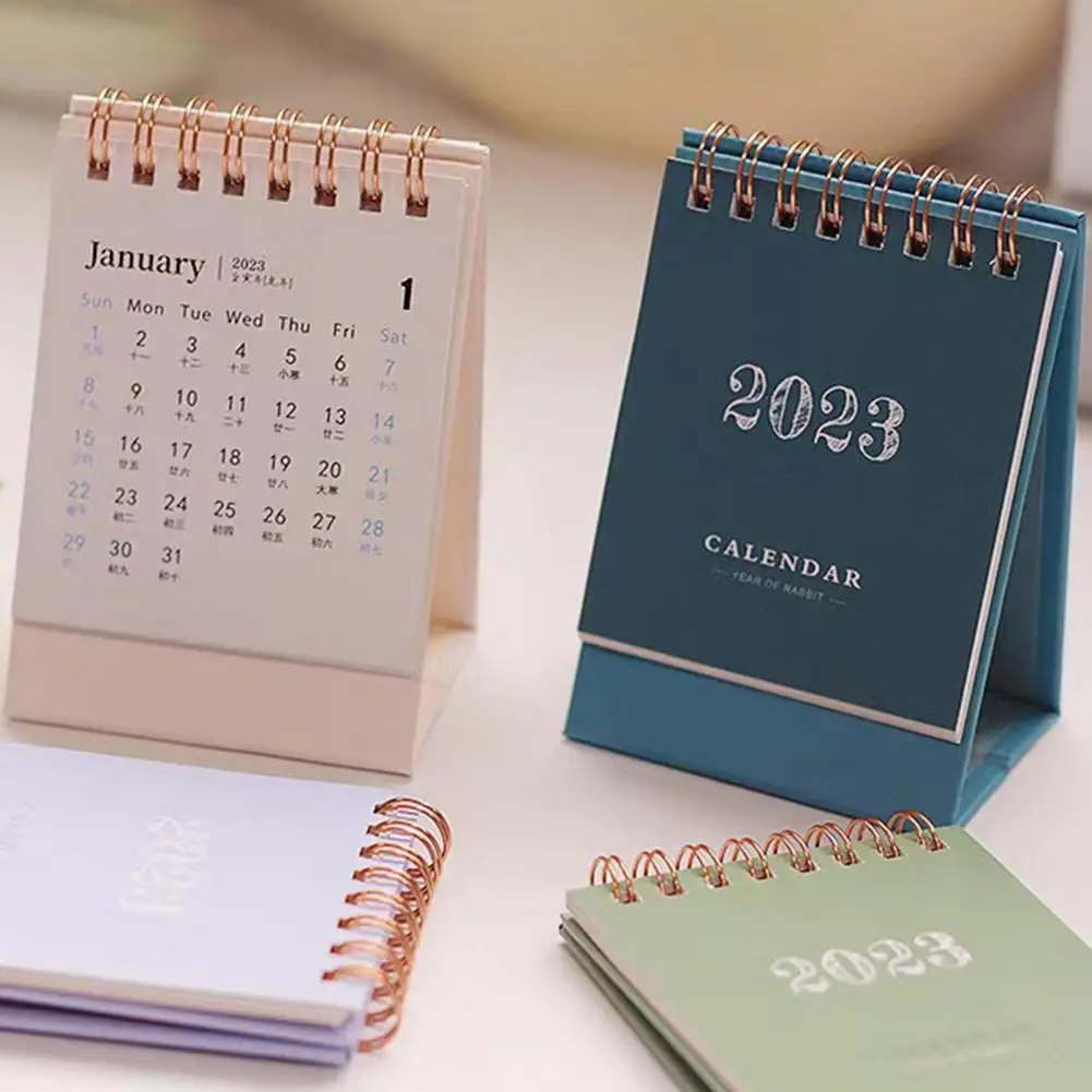 Bureau Kalender Cartoon Ontwerp Delicate Patroon Dubbele Ring Pagina Draaien Met Kartonnen Basis Time Management Mini 2023 Staande