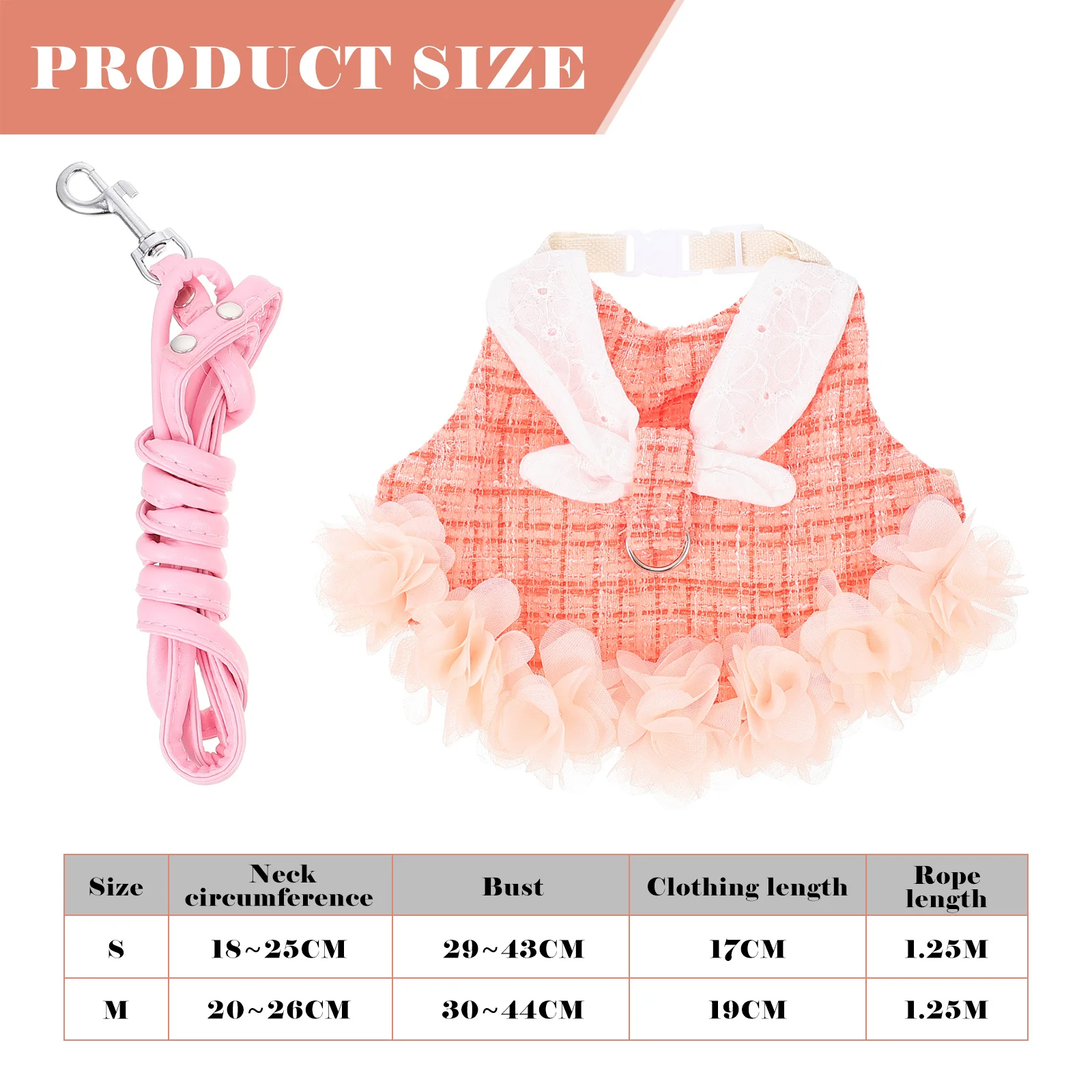 

Pet Rabbit Clothes Adorable Bunny Decor Cotton Sleeveless Dress with Harness and Leash Strong Durable Pet Costume