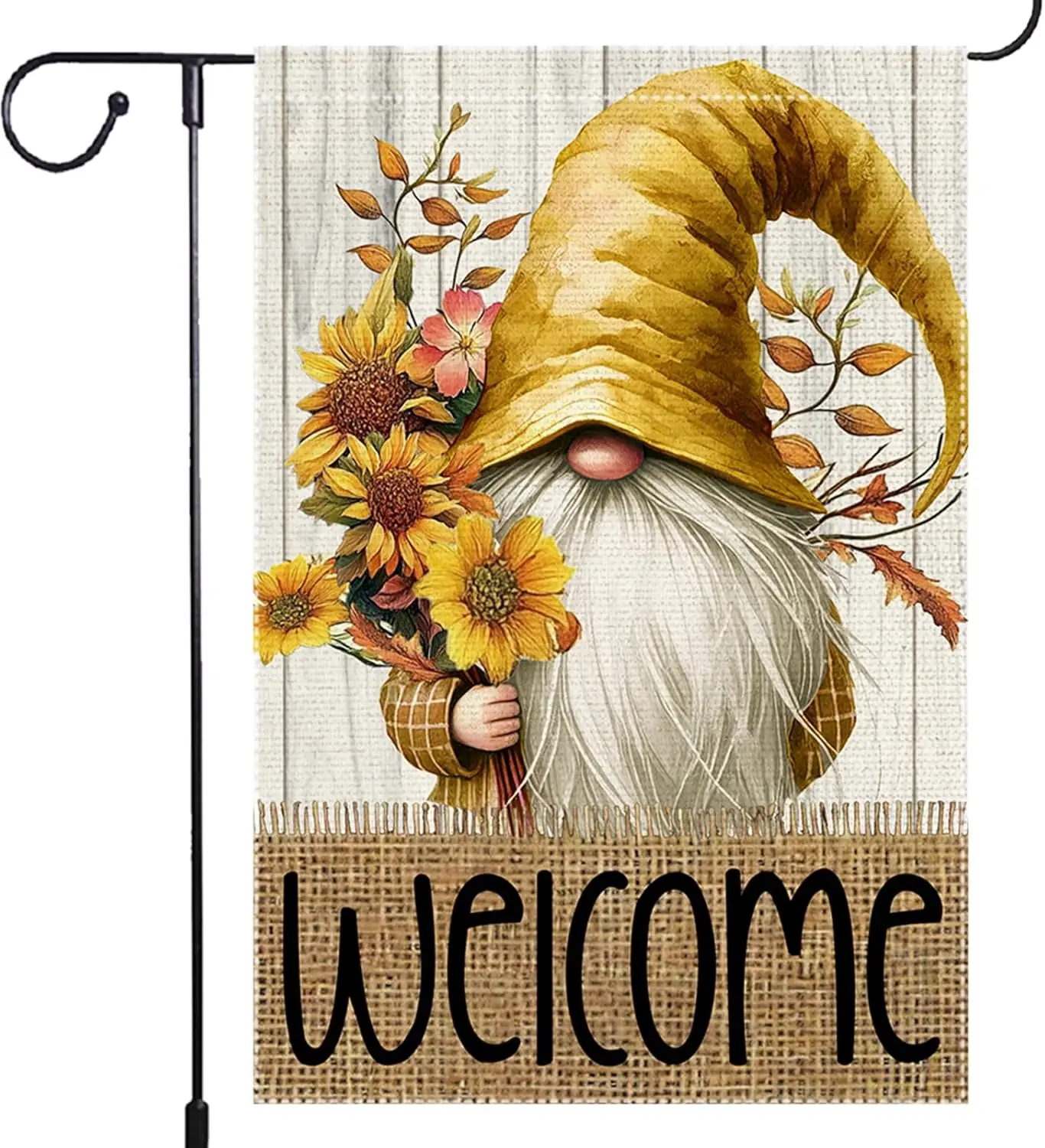 Welcome Fall Gnome Garden Flag 12x18 Inch Small Burlap Autumn Seasonal Wildflowers Double Sided Decor Seasonal Yard Outdoor  LLG