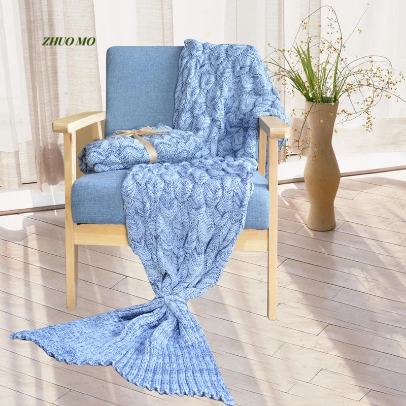 Fashionable Mermaid Blanket, Fish Scale Knitted Blanket, Home Sofa Cover, Party Decoration, Fish Tail Bar, 60x140 cm