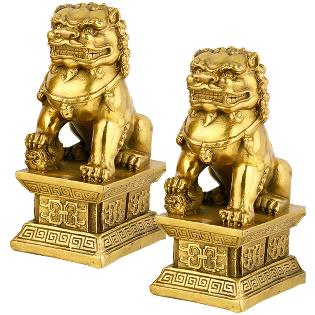 2 Pcs Desktop Lion Adornment Resin Decor Statues Home Shape Metal Tree Topper Tabletop Ornament Garden Office