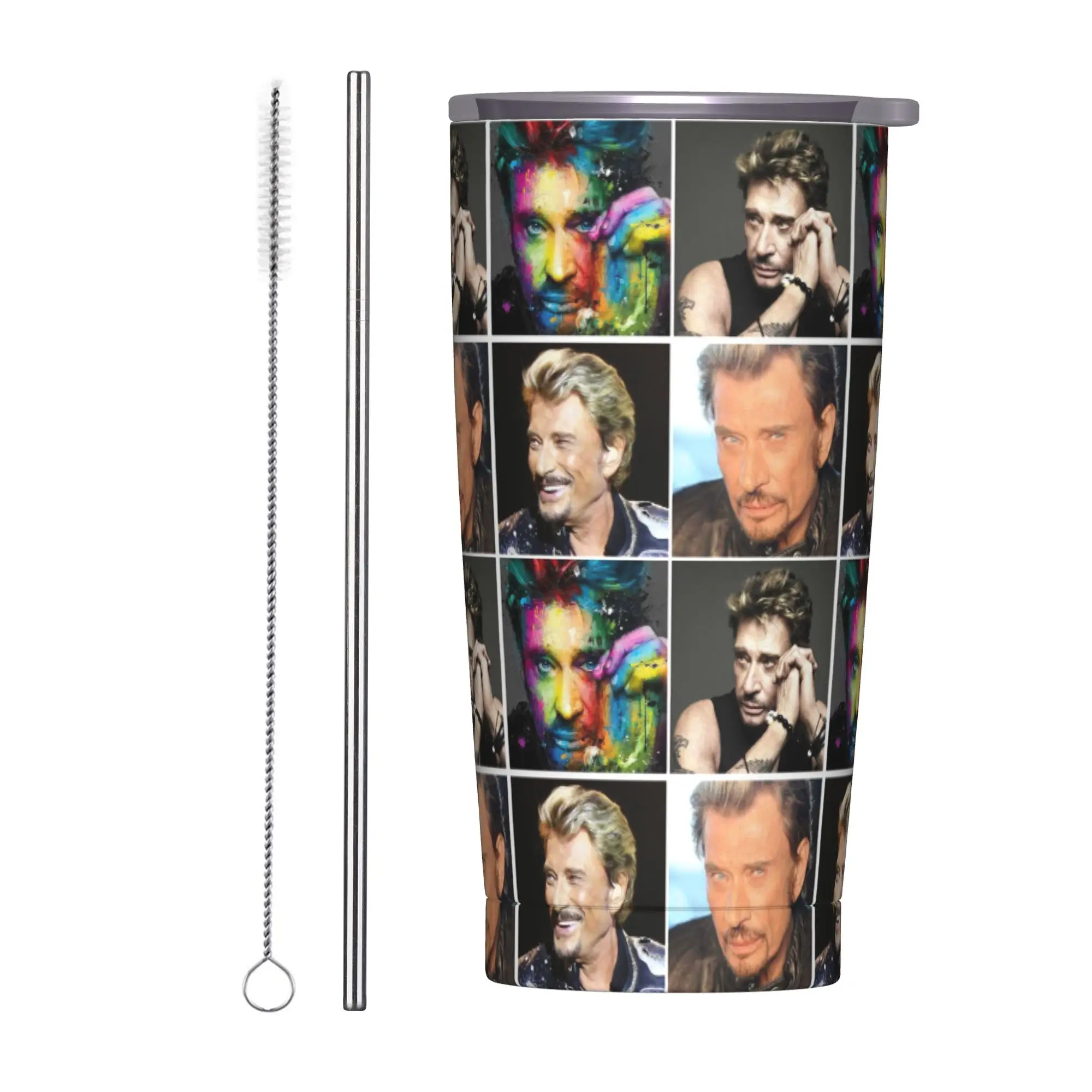 Rock Star Tumbler Vacuum Insulated Johnny Hallyday Singer Coffee Cups Vacuum Flask Double Wall Mug Water Bottle, 20oz