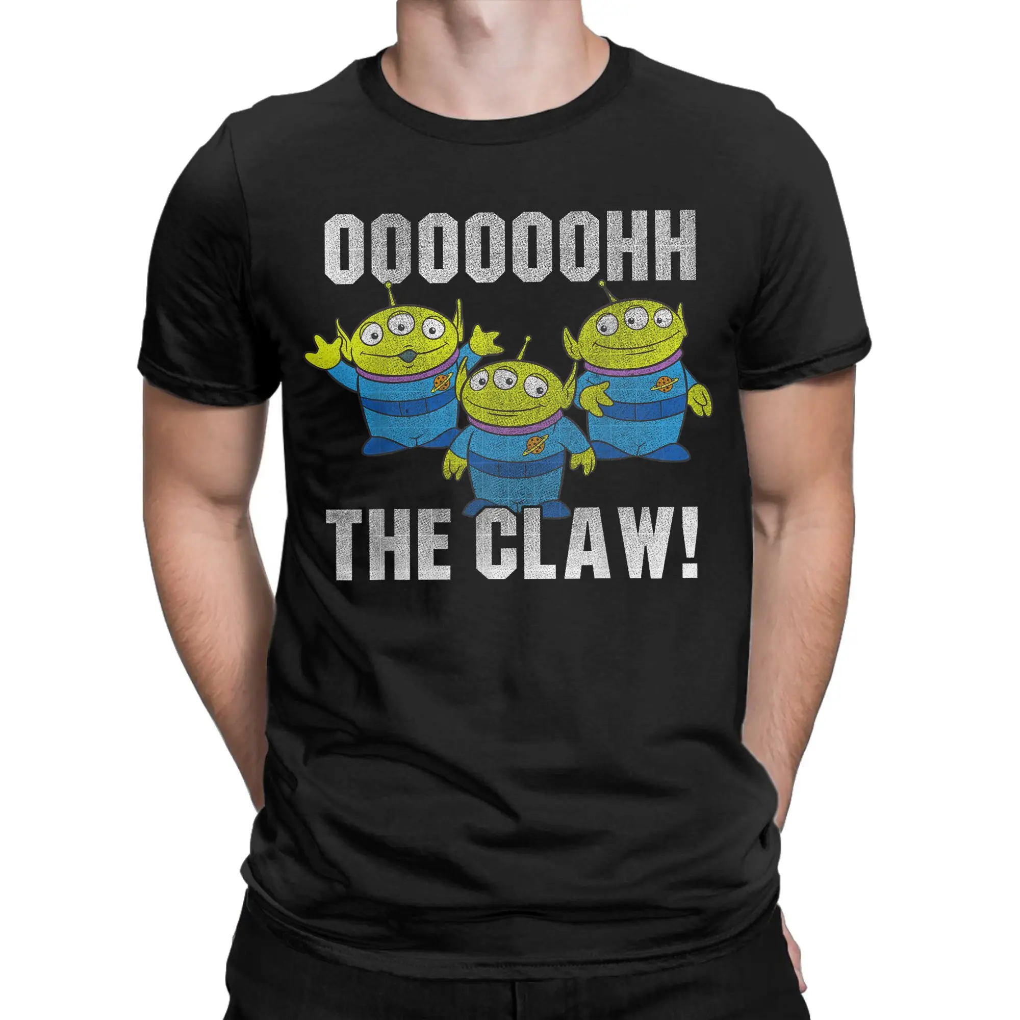 

Toy Story Alien Oooooh The Claw Distressed T Shirts Men's Pure Cotton Vintage T-Shirt Round Collar Tees Short Sleeve Clothes