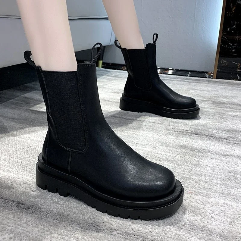 New Luxury Chelsea Boots Women Ankle Boots Chunky Winter Shoes Platform Ankle Boots Slip on Chunky Heel BV Boot Brand Designer