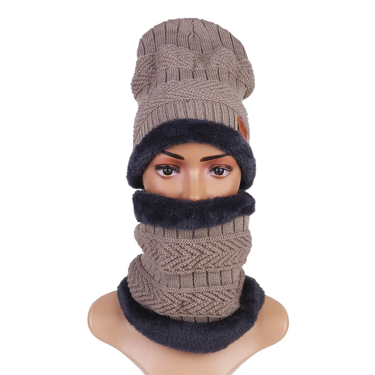 

Warm Woolen Hat Scarf Thicken Cap Men's Neckerchief Hats Winter Knitted Women's for