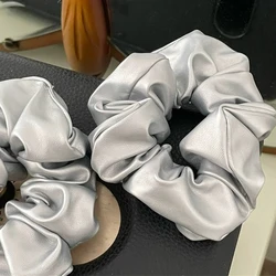 Fashion Silver Leather Large Intestine Hair Band Simple Hair Ring High-Grade High Ponytail Hair Band Headwear Elastic Hair Bands