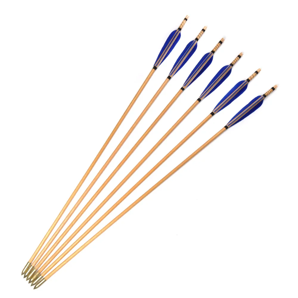 12pcs Archery 31.5 Inches Wooden Arrow Diameter 8.5mm 5inch Turkey Feather for 30-50 Lbs Compound Bow Hunting Shooting