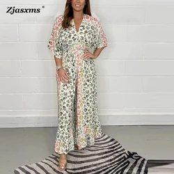 Elegant Women Half Sleeve High-Waisted Print Jumpsuits Sexy Lady Low V Neck Backless Romper Fashion Summer Casual Loose Playsuit