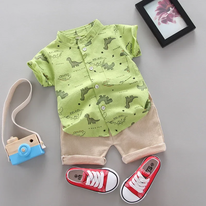 2020 summer new boy cute cartoon cotton shirt short sleeve suit casual kids clothing Boy Sets 2 pieces baby clothes