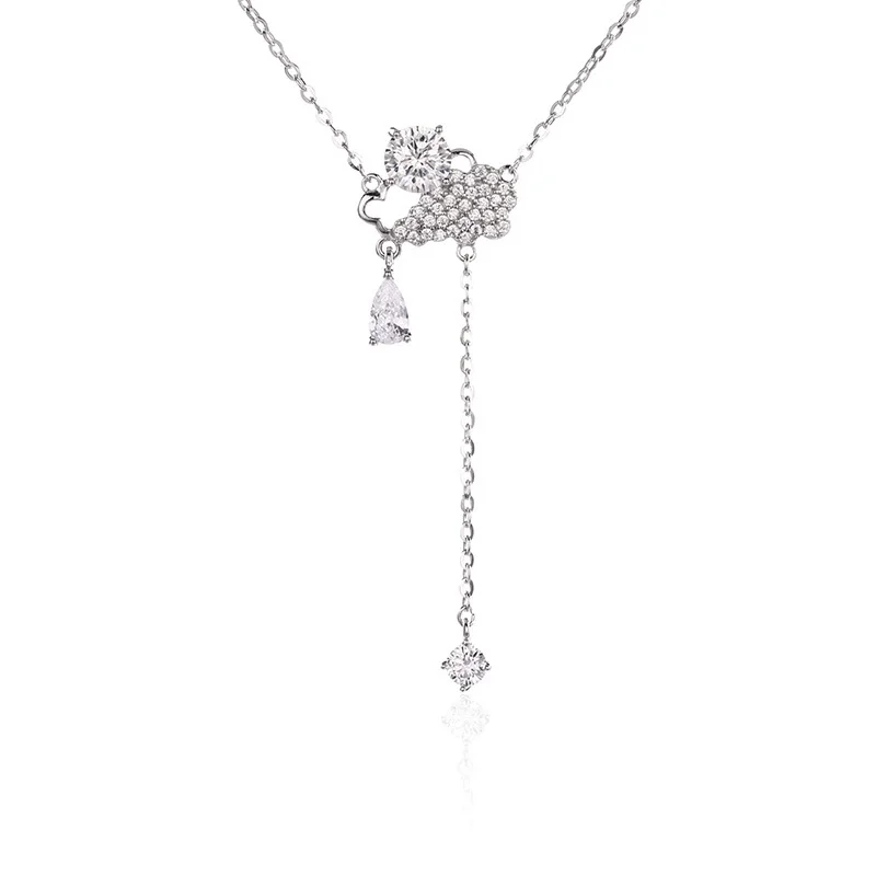 ZFSILVER Fashion Trendy s925 Silver Luxury Moissanite Drop Clound Necklace Charms Women Accessories Party Jewelry Gifts MS-1287B