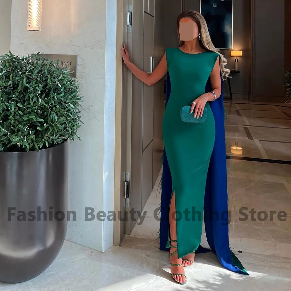 Mermaid Partyes Dress Beaded Feather High Split Dubai Vestidos De Gala Ankle-Length Women's Sexy Jersey Vestidos Para Mujer Gala