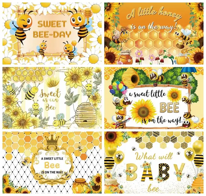 

Laeacco Sweet as Can Bee Photography Backgrounds Sunflowers Honey Bee Newborn Birthday Photo Backdrop Photozone For Photo Studio