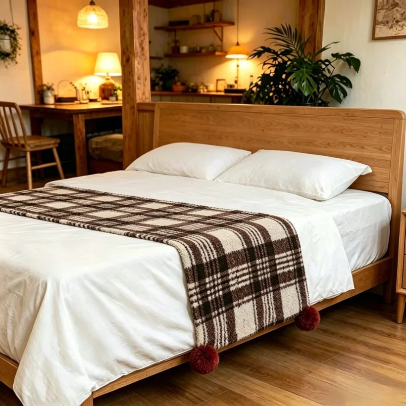 Nordic Sheep Fleece Bed Runner, Bed Cover & Nap Blanket for Homestay Hotel, British Plaid Decorative Sofa Throw Blanket