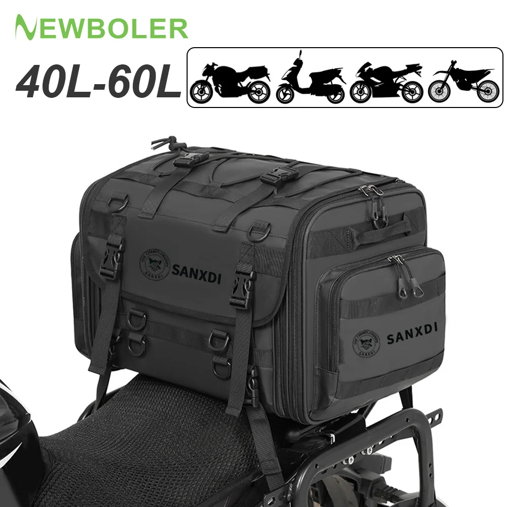 NEWBOLER Motorcycle Rear Seat Bag Travel Luggage Waterproof 40L-60L Expandable Motor Tail/Trunk/Rack Bag For Most motorcycle
