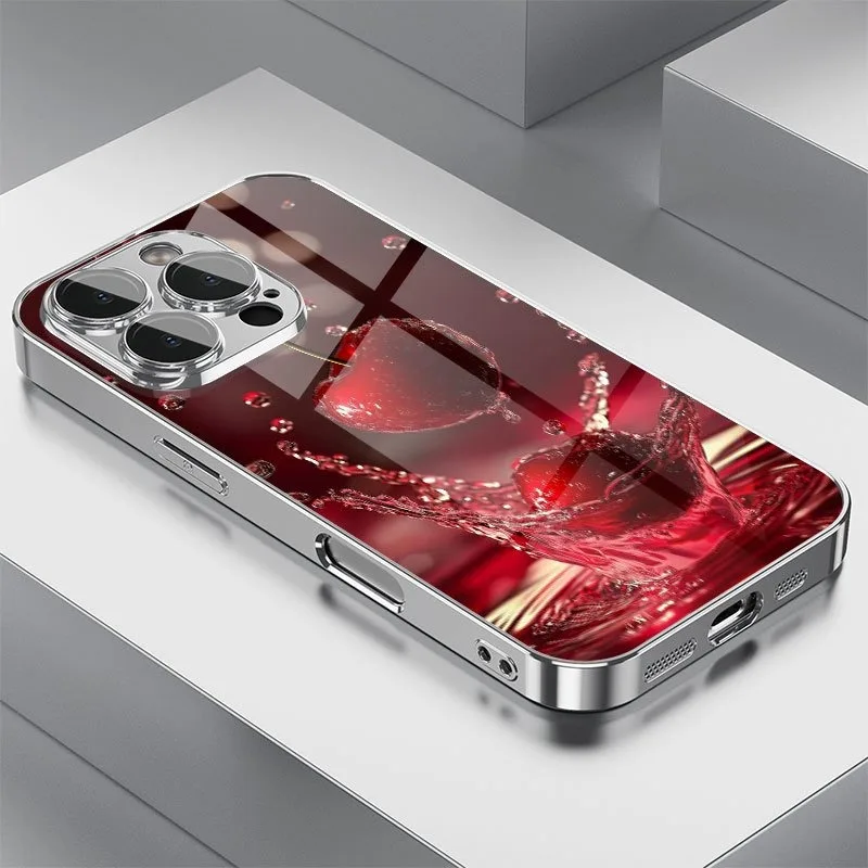

Simple Small Cherry Pattern Glass Electroplated Phone Case For iPhone 11 12 13 14 15 16 17 Pro Max 14 15 Plus 16E 17 Air Cover