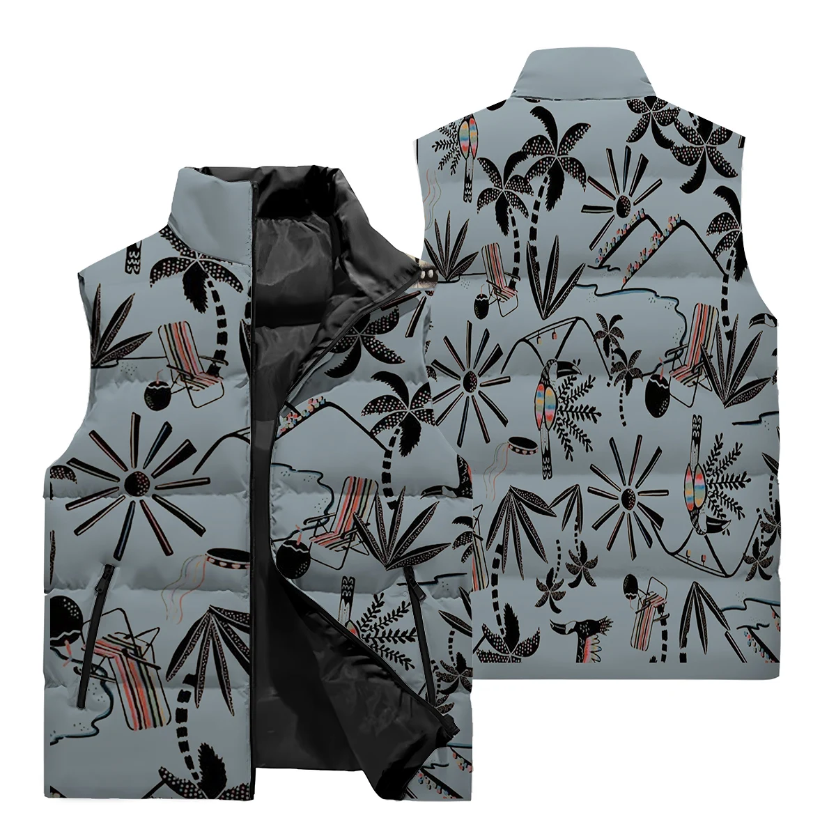 2024 Winter Clothing Vest Warm Sleeveless Jacket Zipper Casual Printed Vest Winter Windproof Jacket Men's Clothing Men's Coat